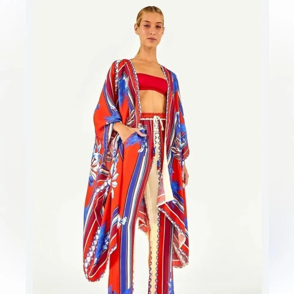 Farm Rio M Macaw Scarf Kimono swim coverup